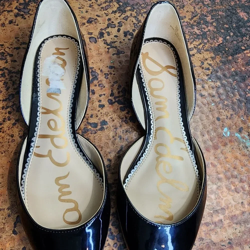 Black Patent Pointed Toe D'Orsay Flats - Women